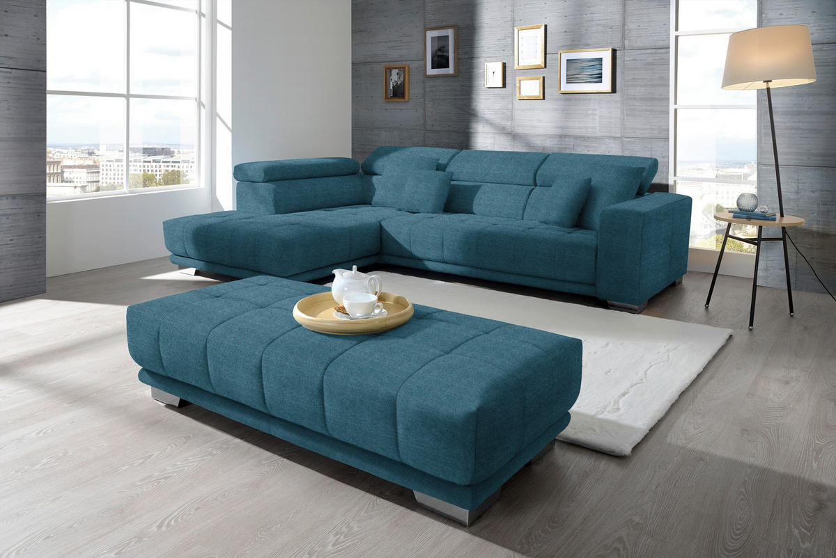 CANAPÉ D'ANGLE in Mikrofaser Blau  - Chromfarben/Blau, Design, Textil/Metall (207/301cm) - Xora