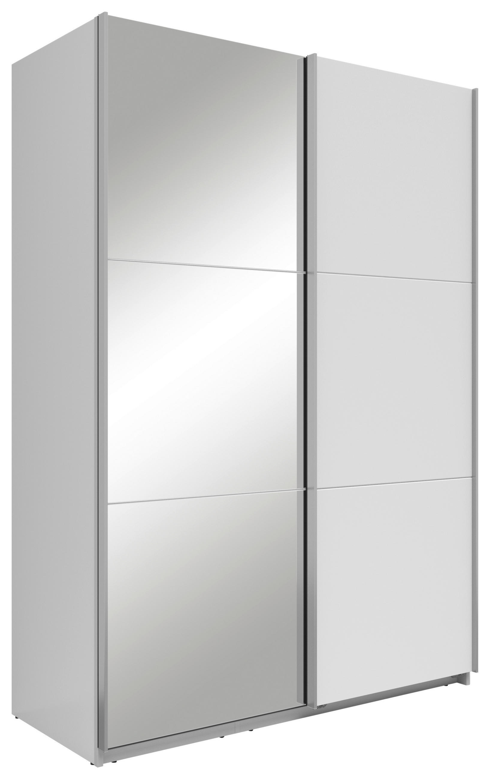 SCHWEBETÜRENSCHRANK  in Weiß  - Silberfarben/Weiß, Basics, Glas/Holzwerkstoff (150/216/64cm) - Boxxx