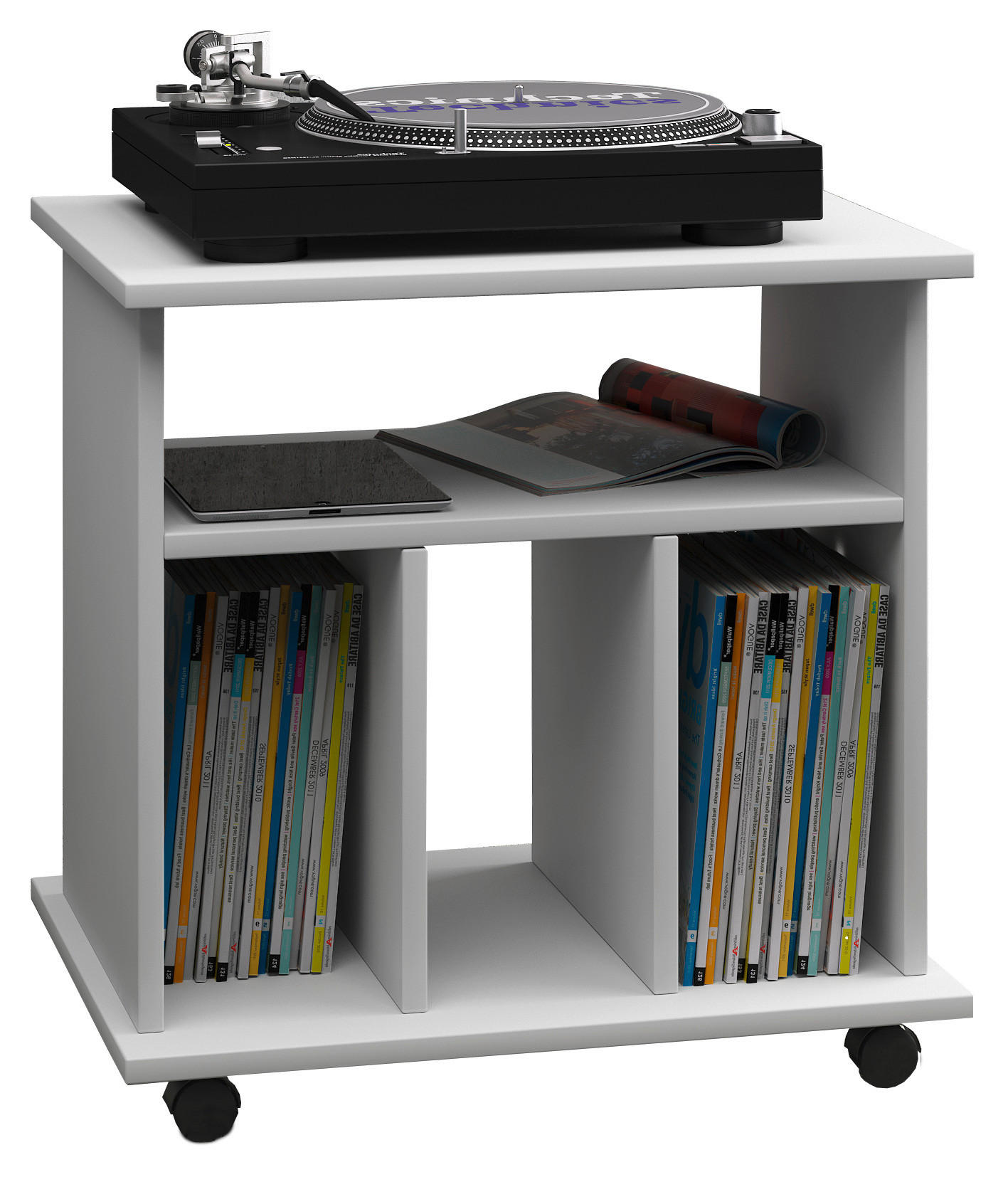 Schallplattenregal mit Rollen Retal 60 cm, Weiß