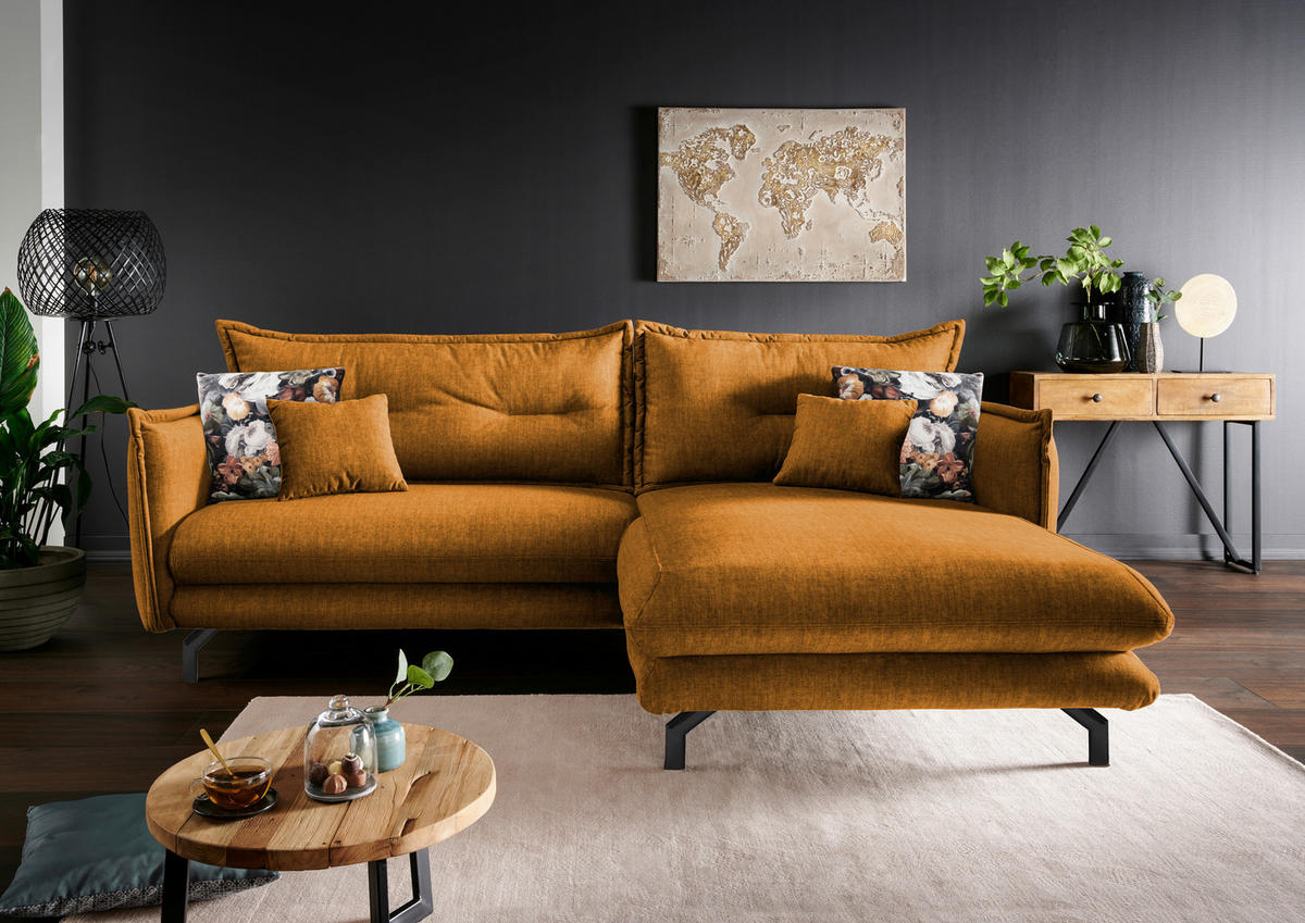 ECKSOFA in Velours Gelb  - Gelb/Multicolor, Modern, Textil/Metall (255/180cm) - Livetastic