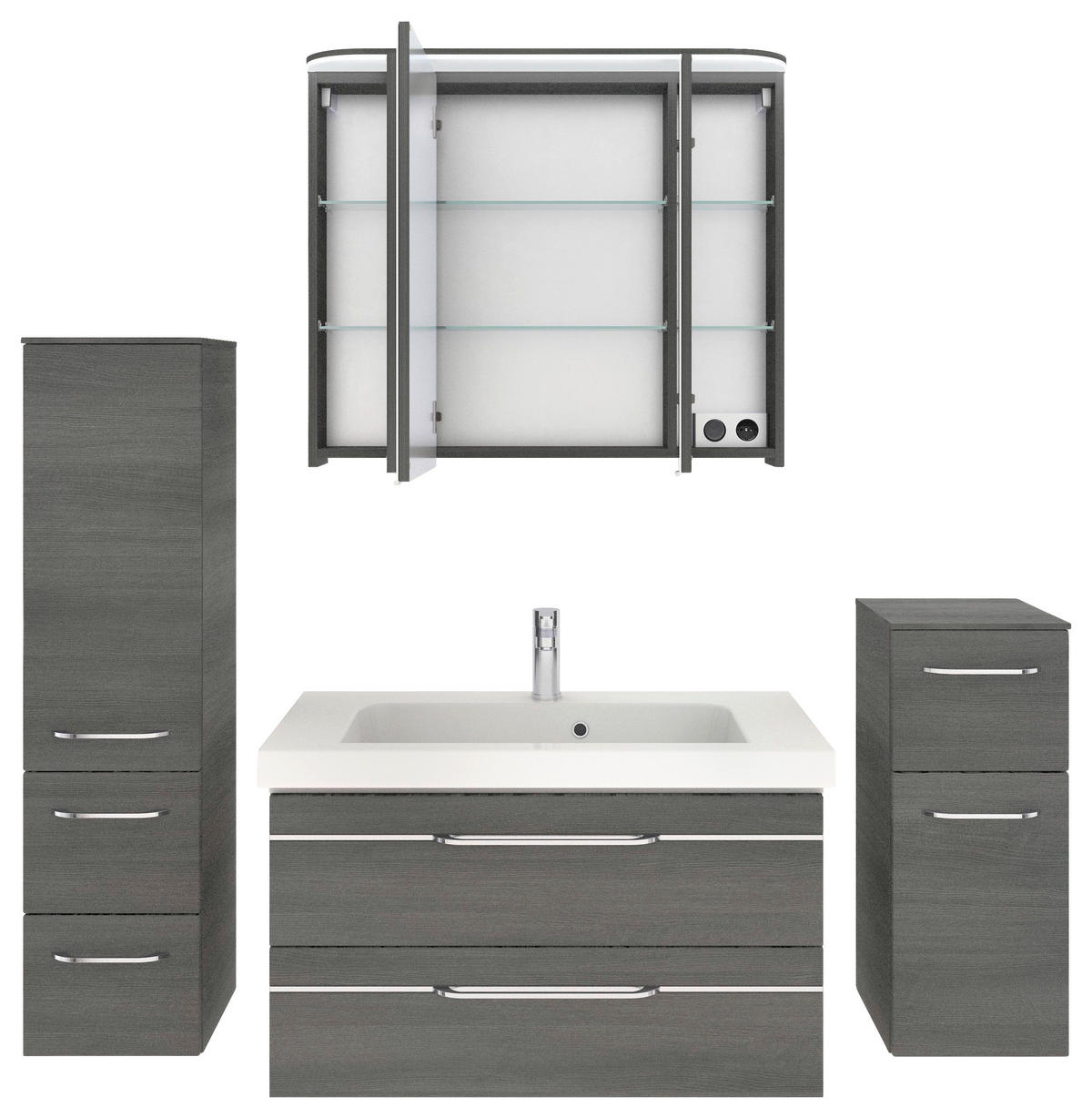 BADEZIMMER 5-teilig  in 152 cm  - Chromfarben/Graphitfarben, KONVENTIONELL, Glas/Holzwerkstoff (152cm) - Pelipal