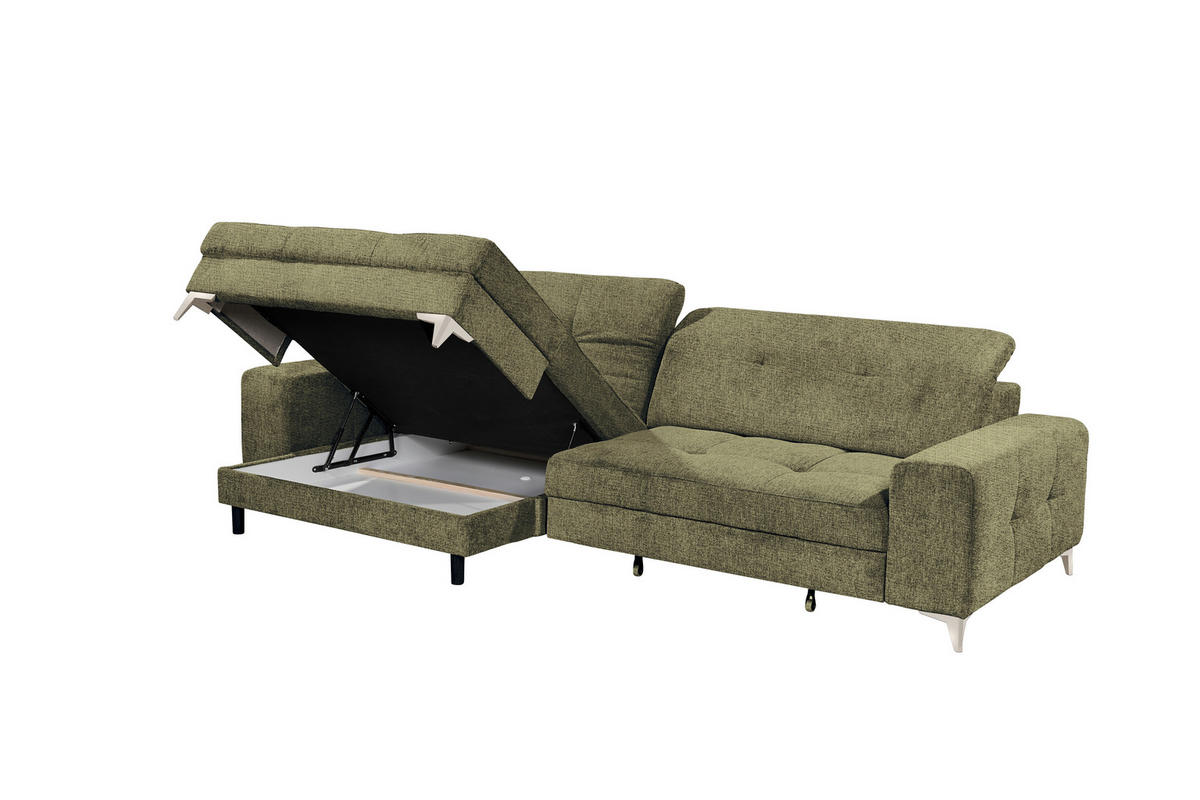 ECKSOFA SORELLA in Chenille Dunkelgrün Kopfteilverstellung, Sitztiefenverstellung  182/328 cm  - Kaschmir/Dunkelgrün, Design, Kunststoff/Textil (182/328cm) - MID.YOU