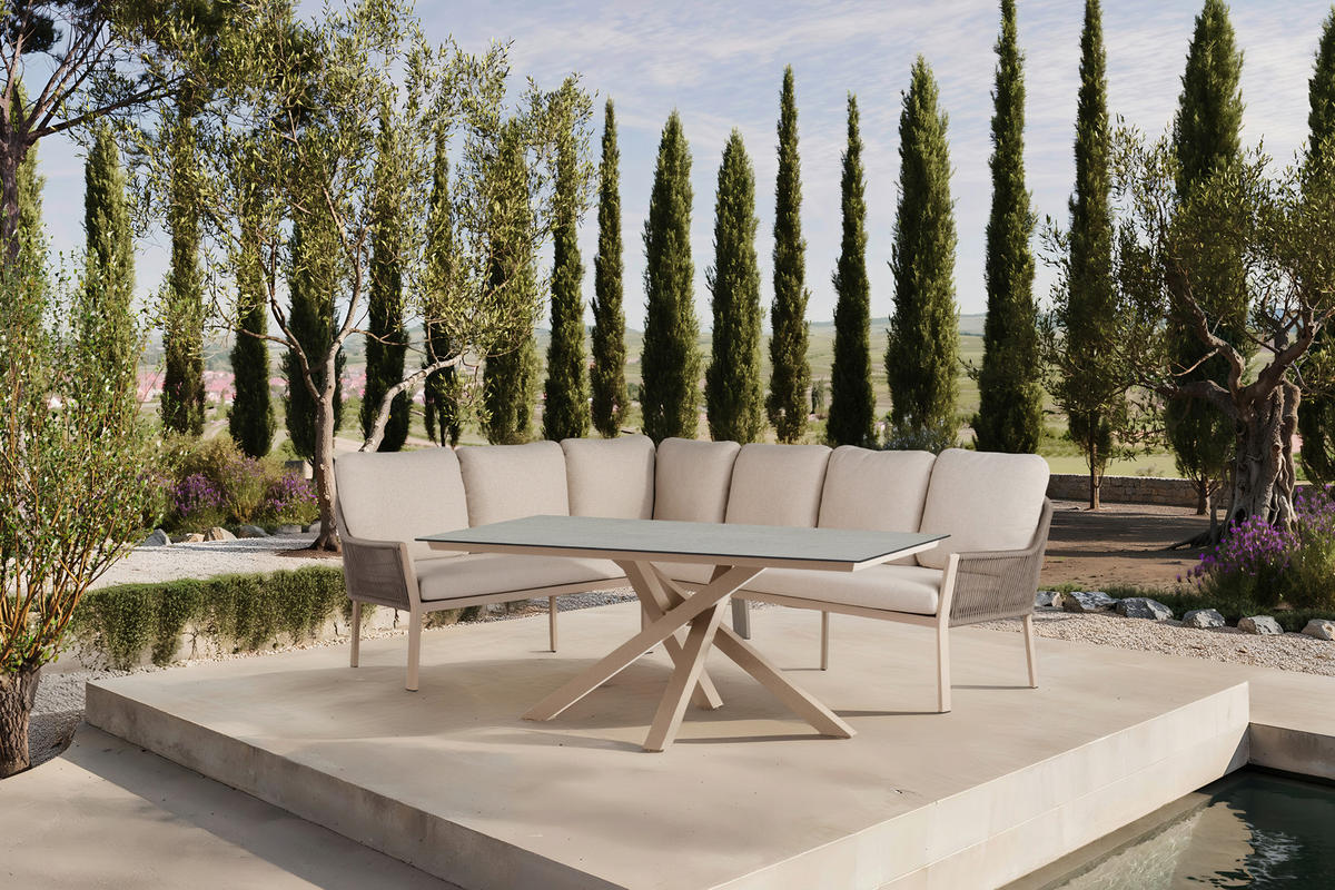 LOUNGEGARNITUR 205/255 cm Aluminium  - Weiss/Champagner, Basics, Textil/Metall (205/255cm) - Tierra Outdoor