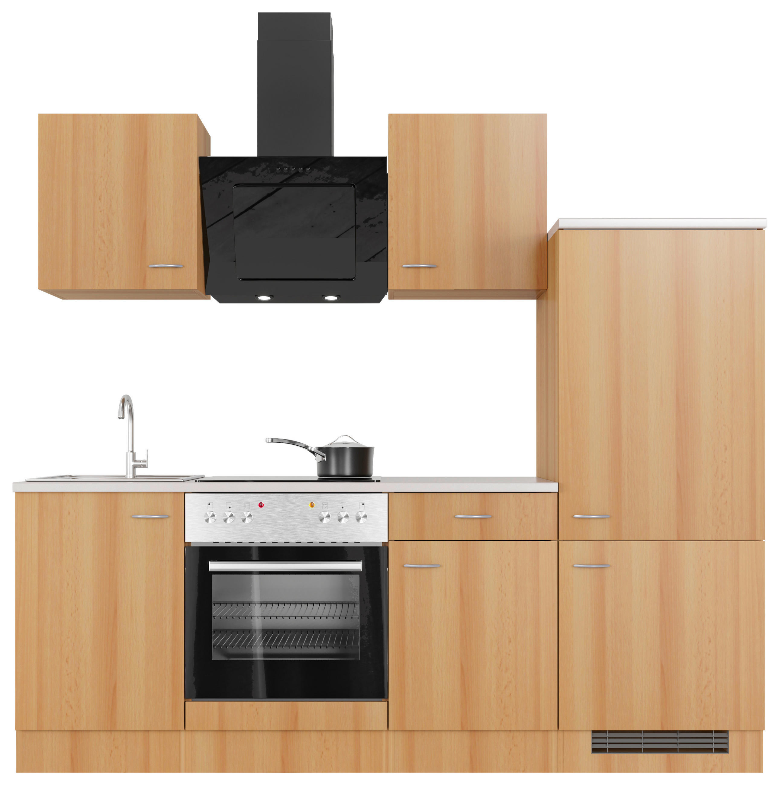 KÜCHENBLOCK 220 cm   in Buchefarben  - Edelstahlfarben/Beige, MODERN, Holzwerkstoff/Kunststoff (220cm) - FlexWell