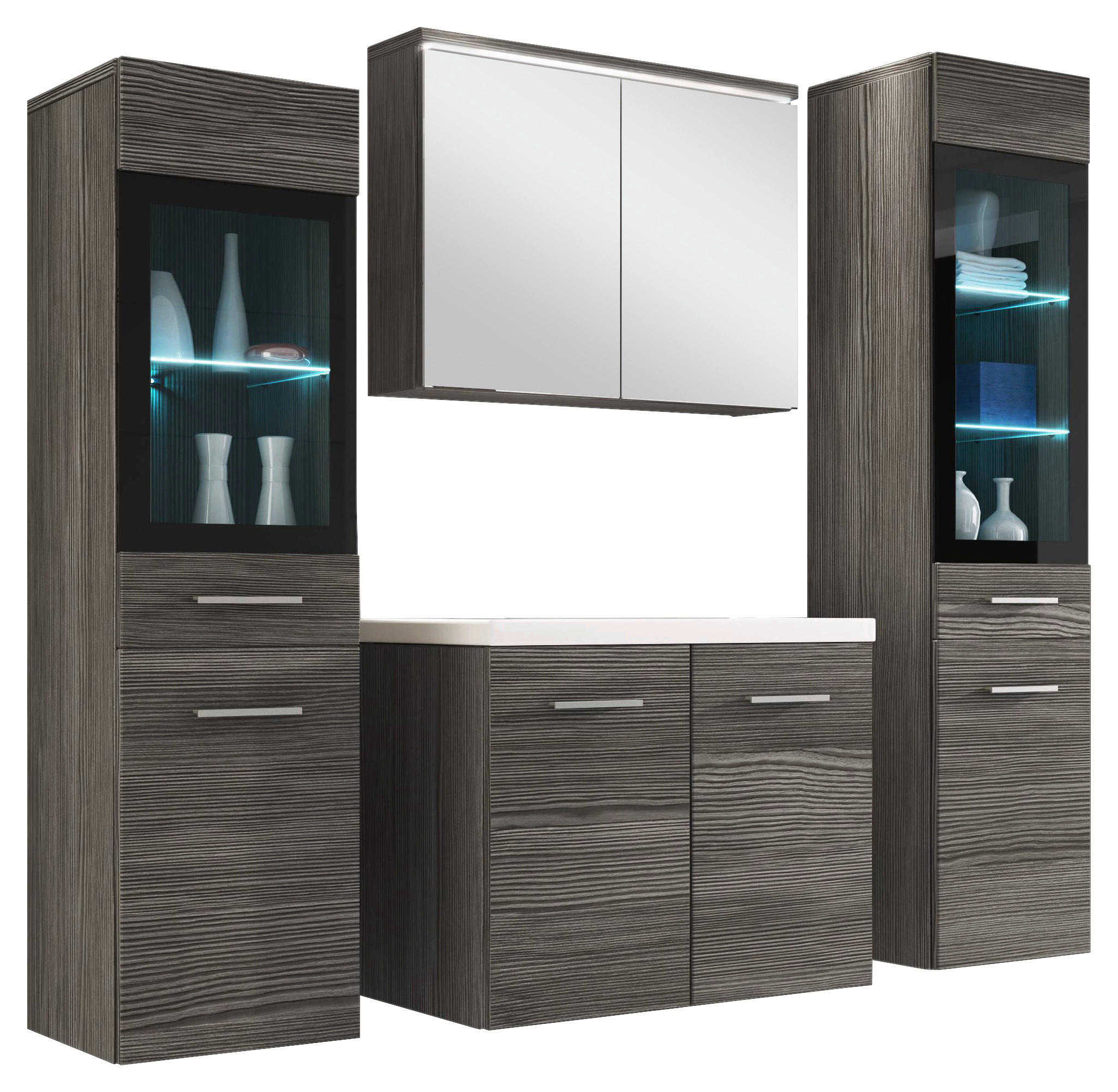 BADEZIMMER 5-teilig  in 120 cm  - Eichefarben/Weiß, Basics, Glas/Holzwerkstoff (120cm) - P & B