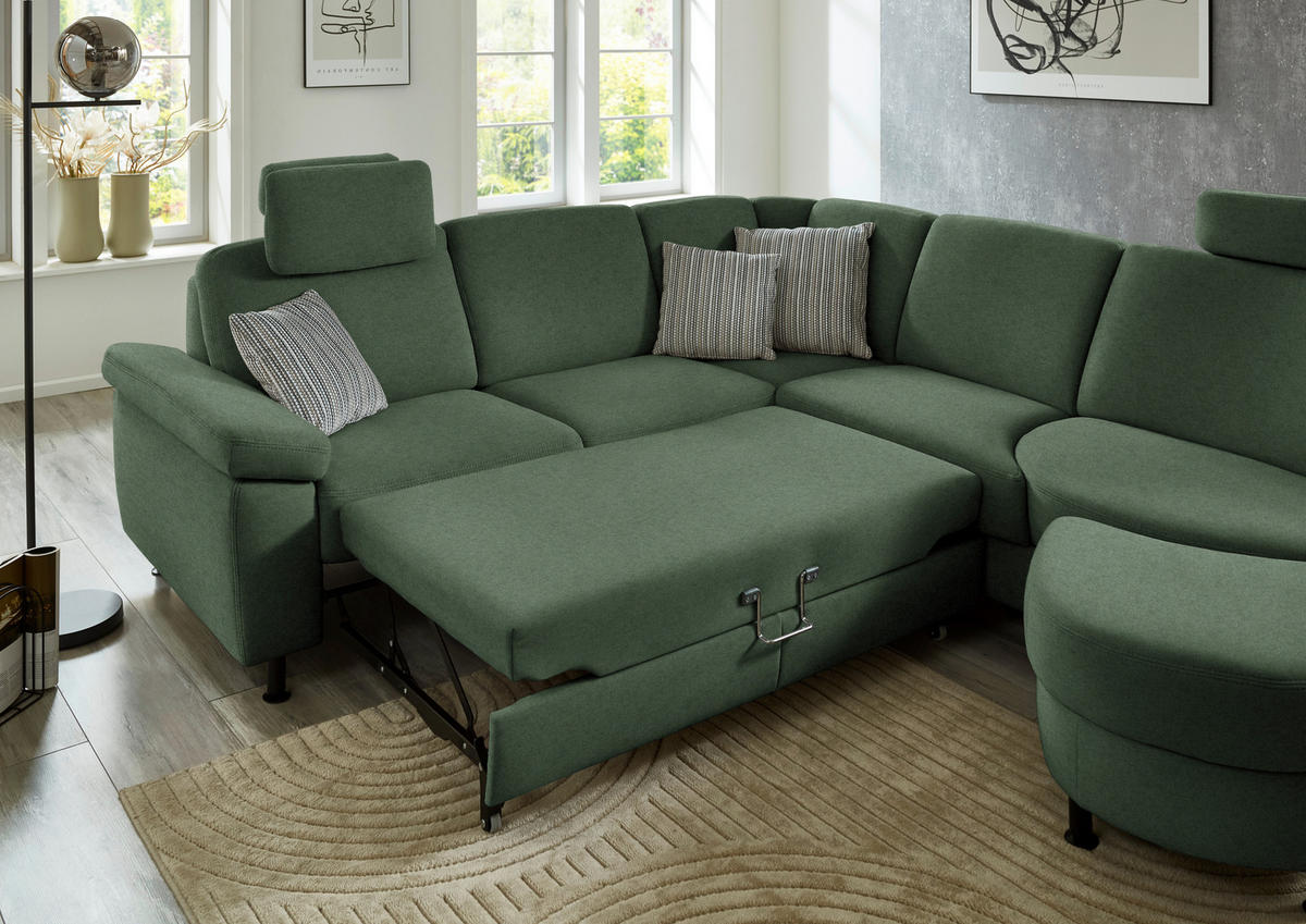 ECKSOFA  in Flachgewebe Waldgrün  248/252 cm  - Waldgrün/Schwarz, KONVENTIONELL, Textil/Metall (248/252cm) - Beldomo Comfort