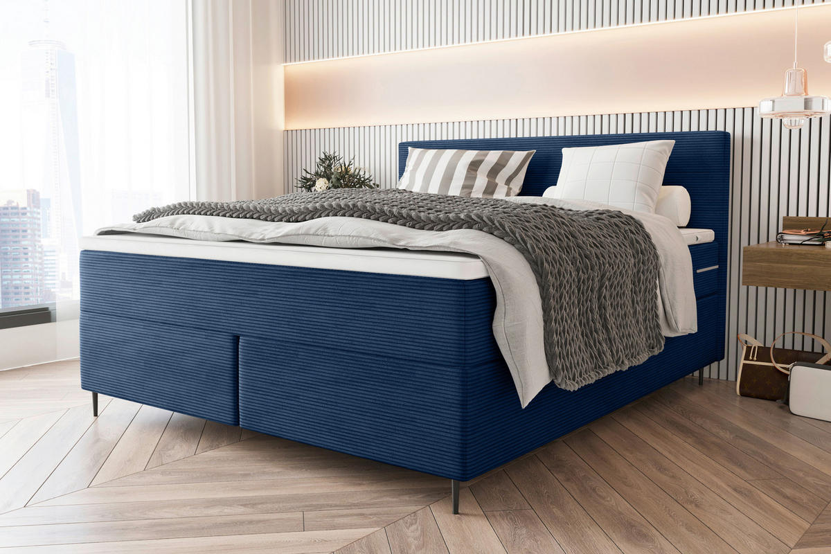 BOXSPRINGBETT 180/200 cm  in Dunkelblau  - Schwarz/Dunkelblau, KONVENTIONELL, Textil/Metall (180/200cm) - Boxxx