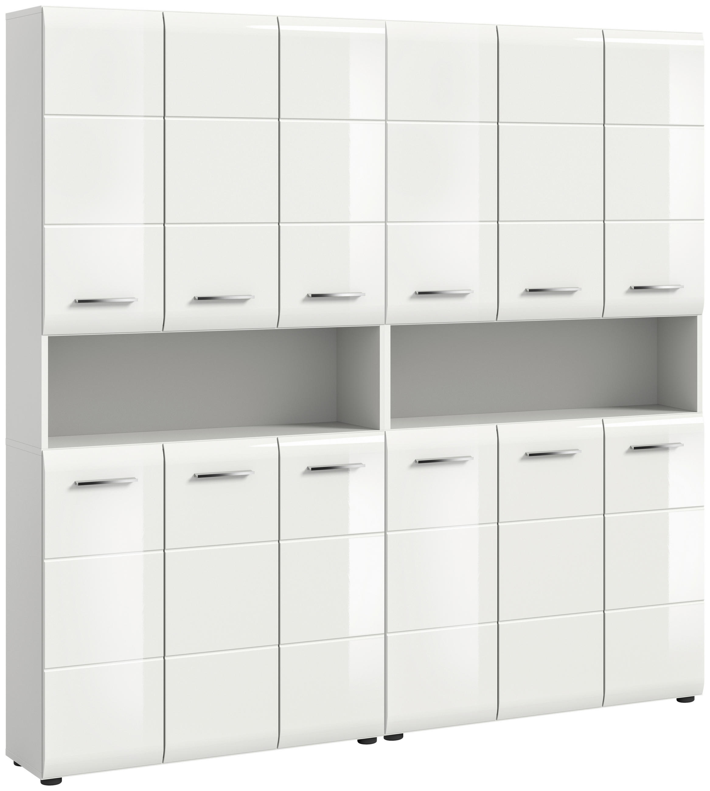 HOCHSCHRANK 180/185/30 cm  - Weiß Hochglanz/Silberfarben, MODERN, Holzwerkstoff/Kunststoff (180/185/30cm) - MID.YOU