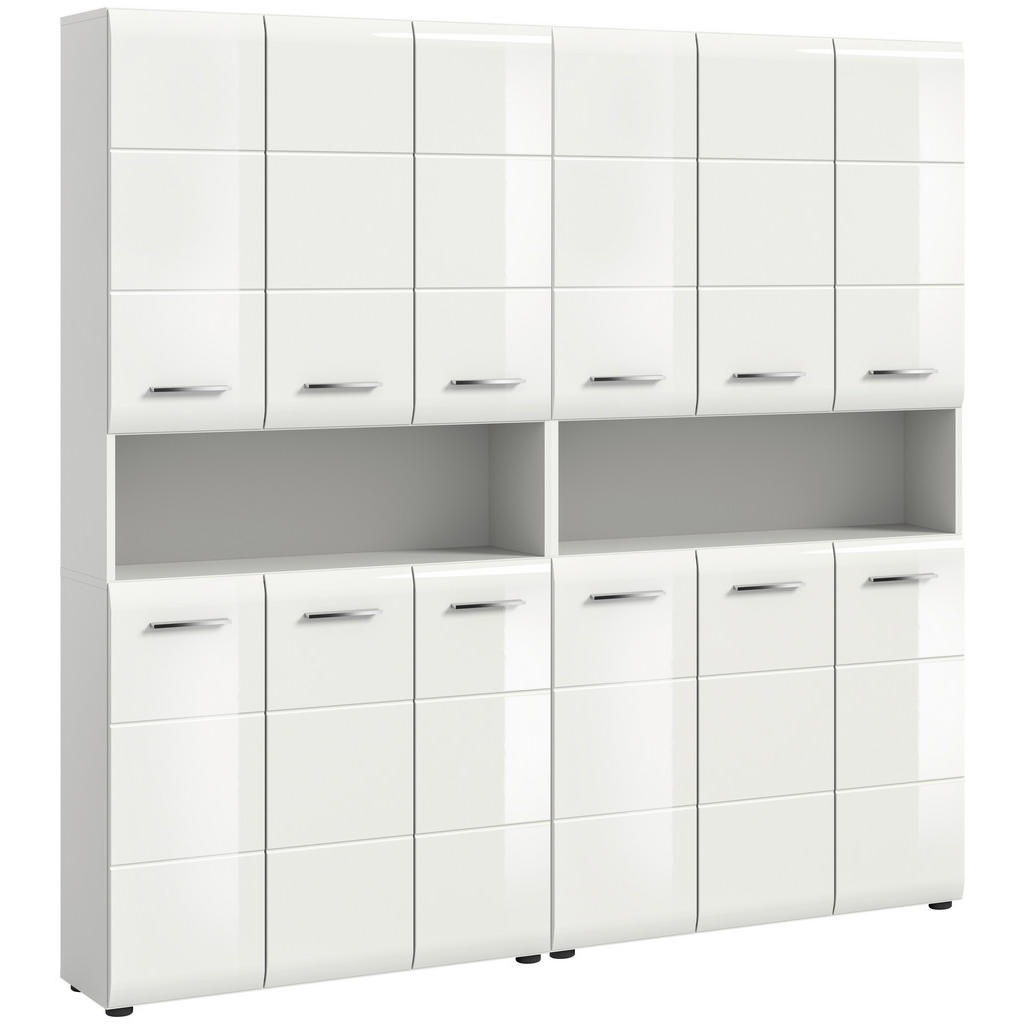 Thumbnail - Mid.you Hochschrank, Weiß, Weiß Hochglanz, Kunststoff, 16 Fächer, 180x185x30 cm, FSC Mix, stehend, Badezimmer, Badezimme...