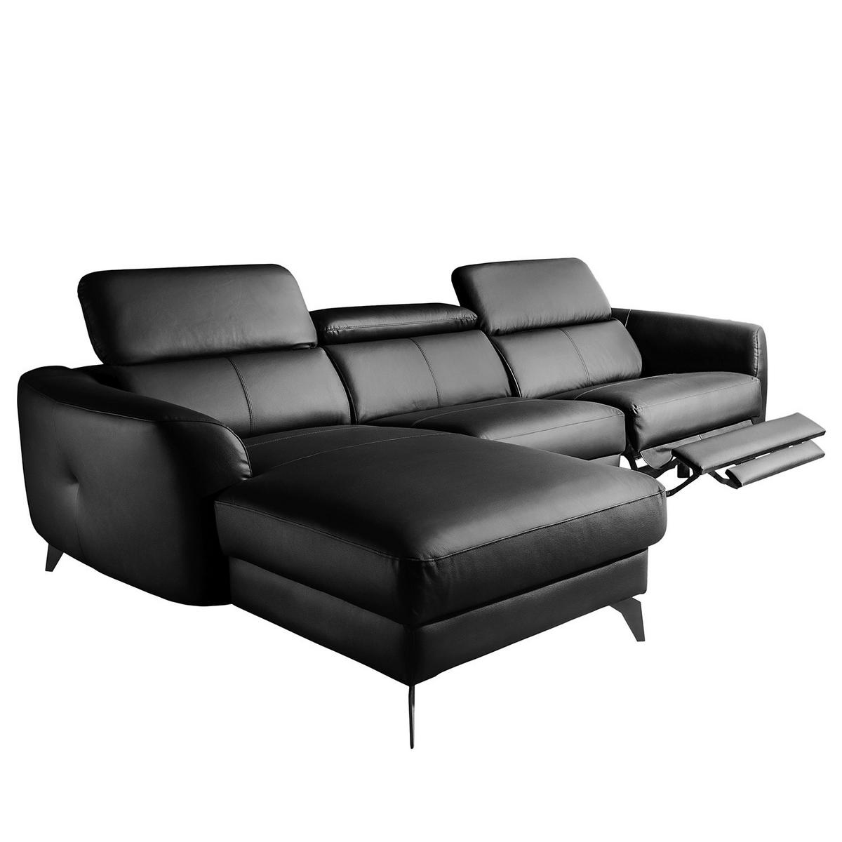ECKSOFA Schwarz Echtleder Lederlook  - Schwarz, Design, Leder/Textil (183/261cm) - Livetastic