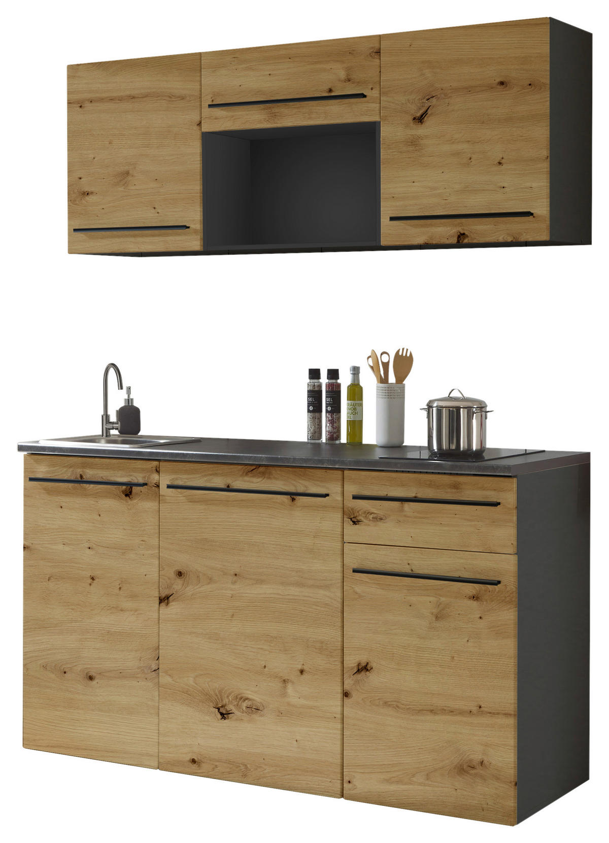 KÜCHENBLOCK   in Anthrazit, Braun, Eiche Artisan  - Anthrazit/Schwarz, Trend, Holzwerkstoff/Kunststoff (160/212/60cm) - MID.YOU