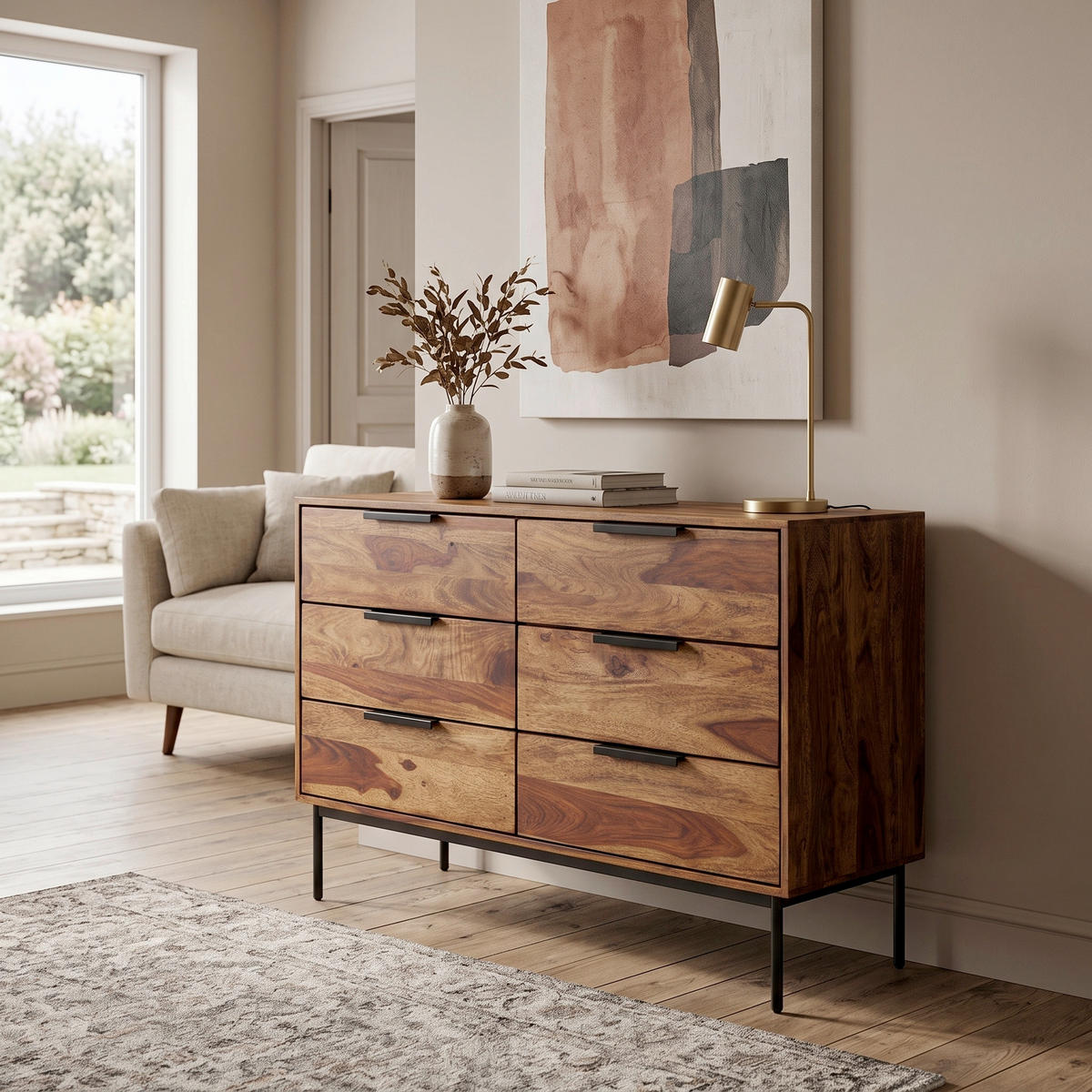 SIDEBOARD  117/80/42 cm 6 Schublade(n)  - Sheeshamfarben/Schwarz, Design, Holz/Metall (117/80/42cm) - MID.YOU