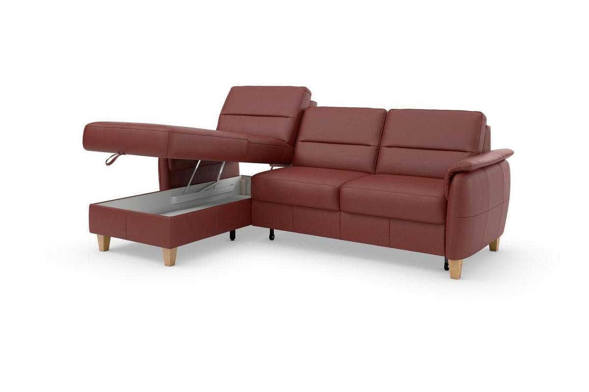 ROHOVÁ SEDAČKA, koža, červenohnedá - červenohnedá/farba duba, Basics, koža/drevo (163/244cm) - Sit & More