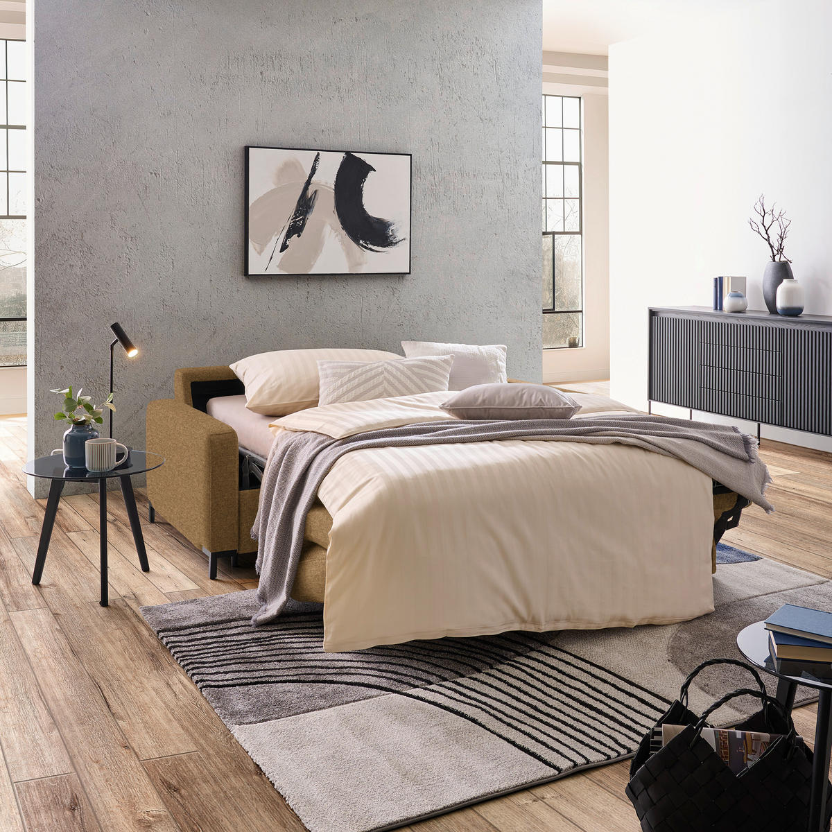 SCHLAFSOFA in Textil Goldfarben  - Goldfarben/Schwarz, Konventionell, Textil/Metall (187/84/97cm) - Welnova
