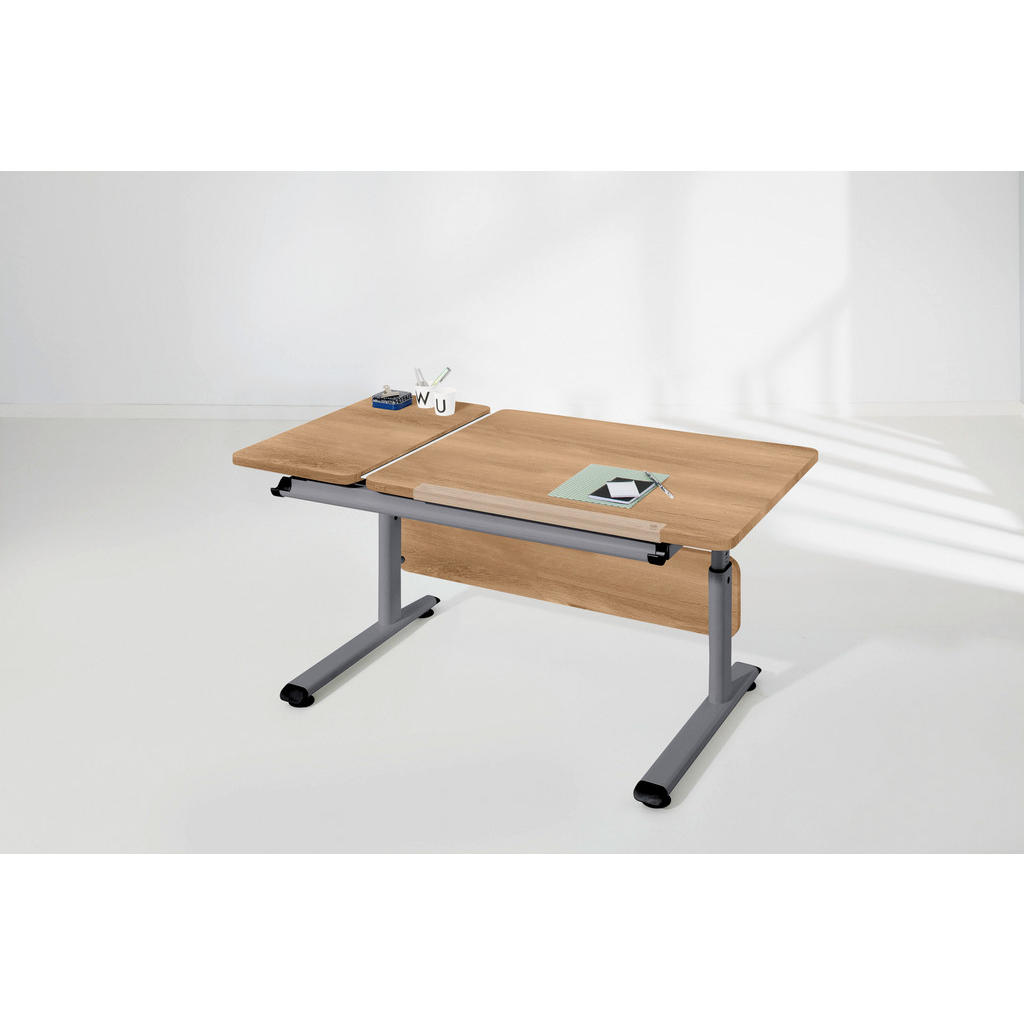 Thumbnail - Paidi Jugendschreibtisch, Silber, Eiche, Holzwerkstoff, rechteckig, eckig, Kufe, 70x53-79x130 cm, Blauer Engel, Goldenes...