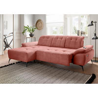 ECKSOFA FIORE Koralle Cord Kopfteilverstellung, Sitzvorzug  - Koralle/Schwarz, MODERN, Textil/Metall (180/280cm) - Livetastic