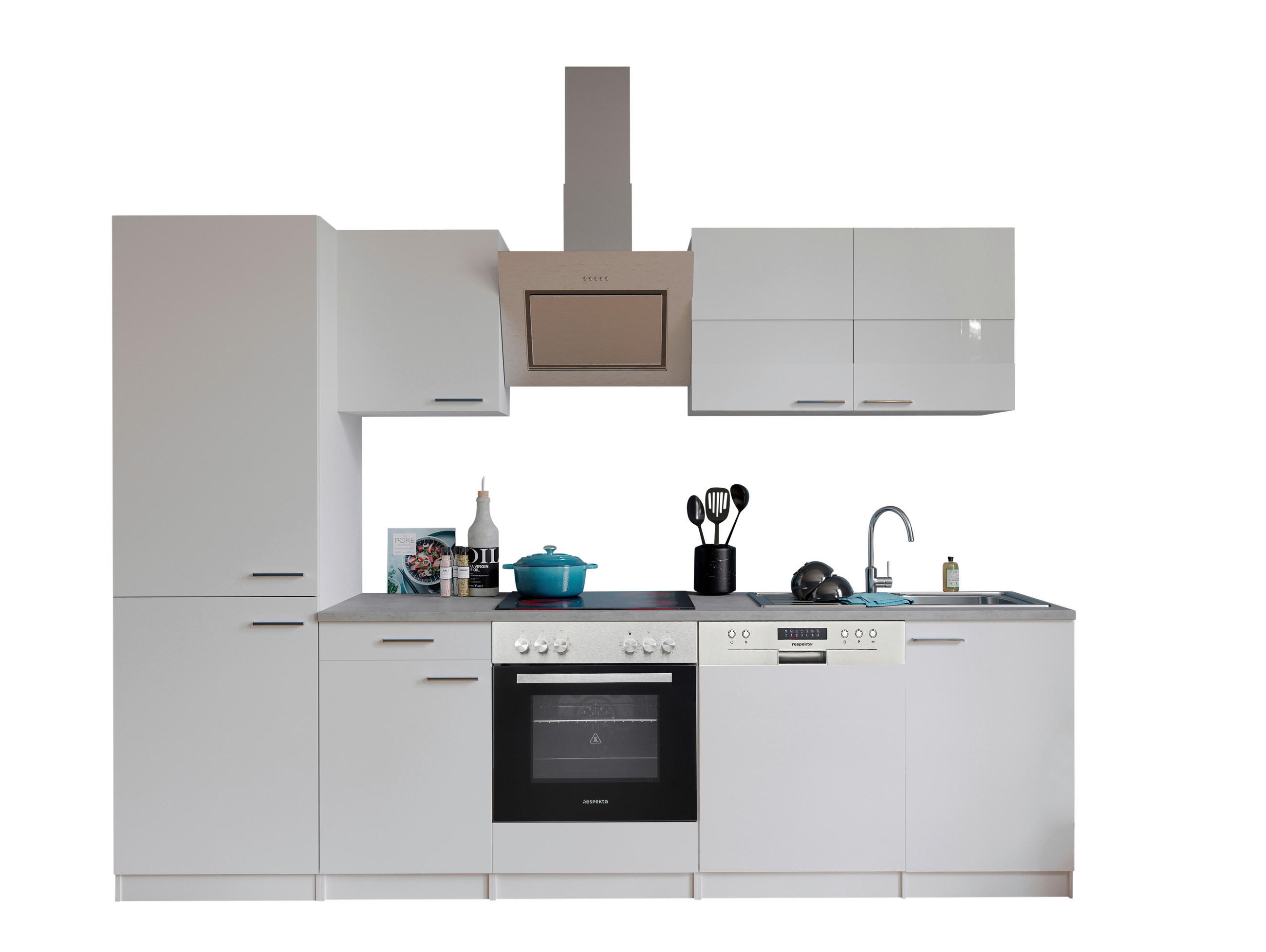 KÜCHENBLOCK 280 cm   in Weiß  - Edelstahlfarben/Graphitfarben, Basics, Holzwerkstoff/Metall (280cm) - Respekta