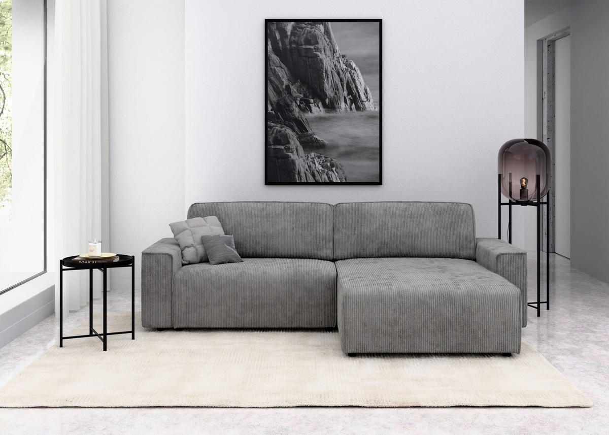 ECKSOFA in Cord Grau  265/164 cm  - Schwarz/Grau, MODERN, Kunststoff/Textil (265/164cm) - Trendmanufaktur