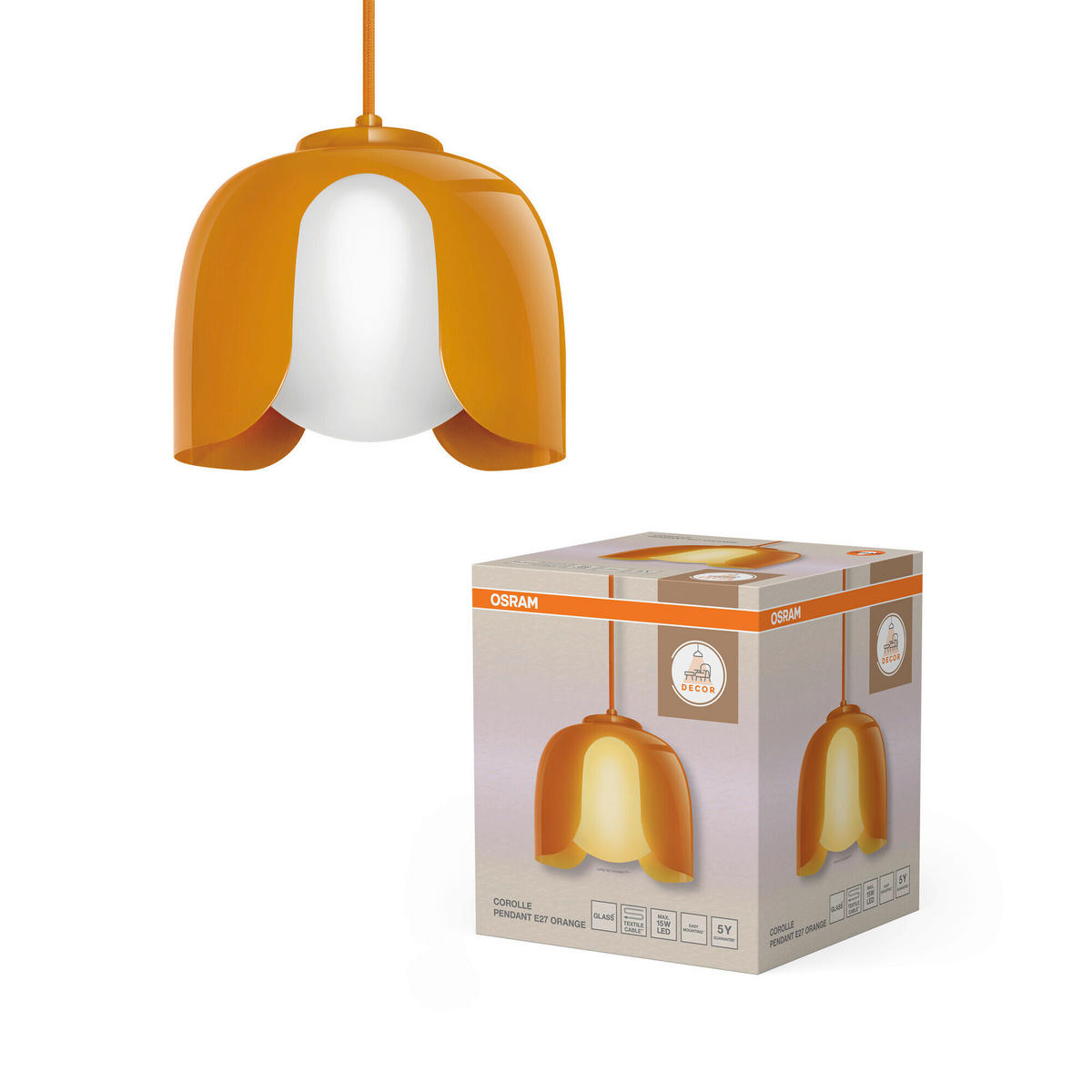 HÄNGELEUCHTE 20/121,5 cm  - Orange, Basics, Glas/Metall (20/121,5cm) - Osram