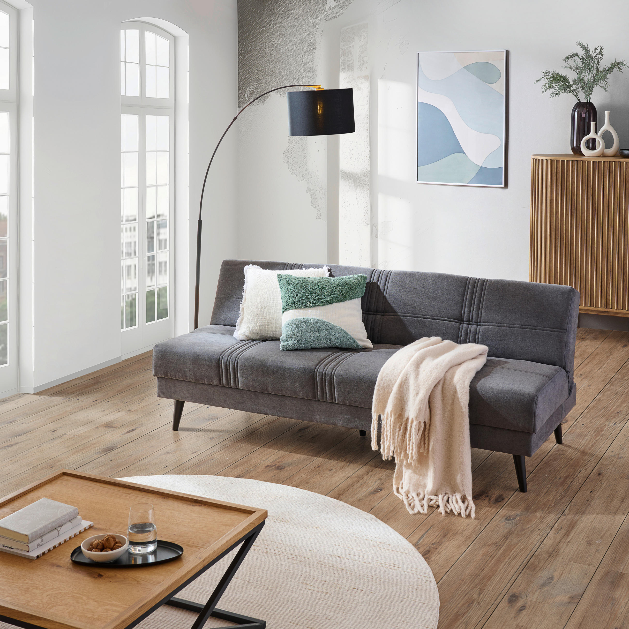 BÄDDSOFFA i jacquard grå  - svart/grå, Modern, trä/textil (192/80/83cm) - Best Price