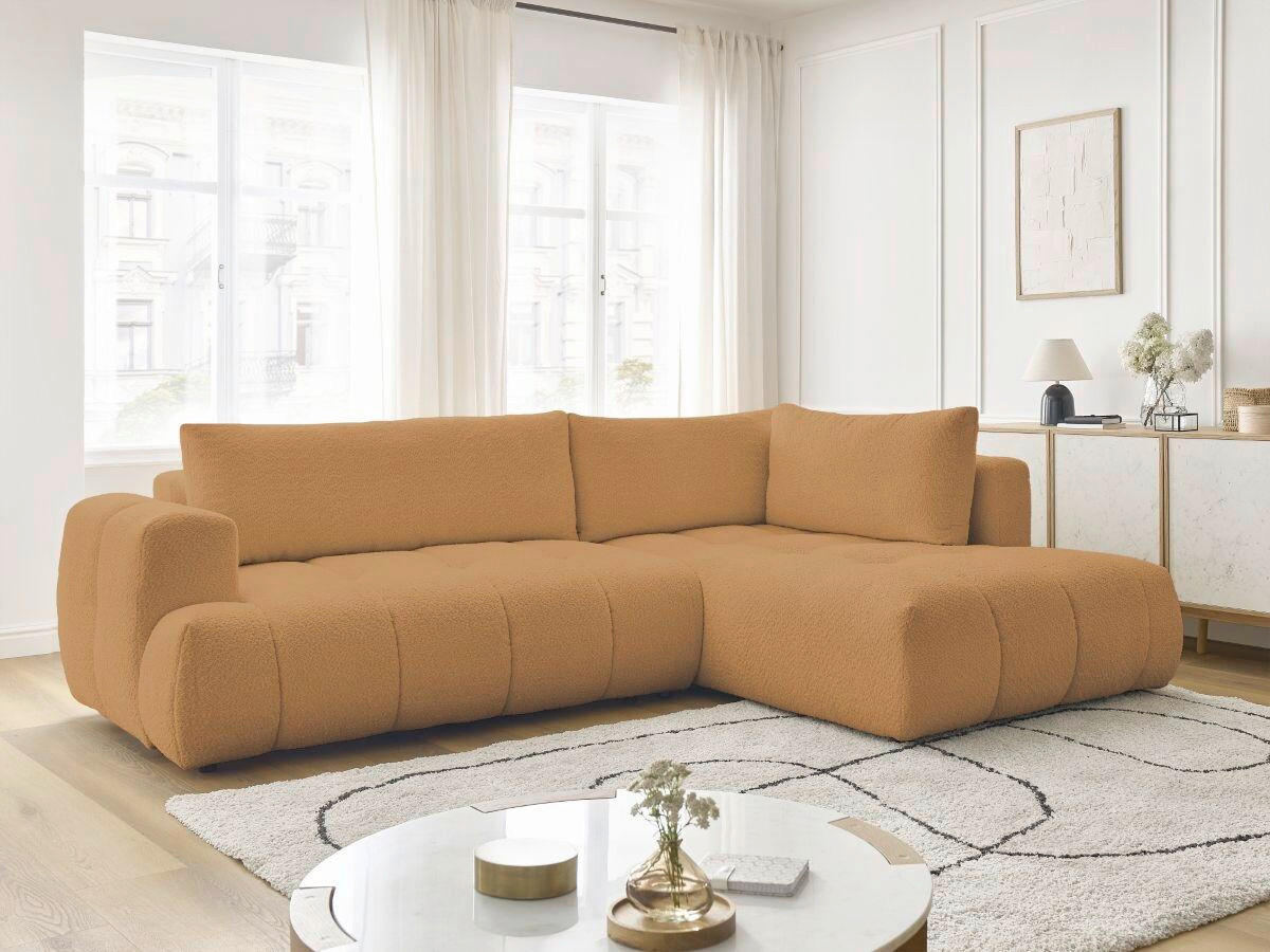 ECKSCHLAFSOFA EVEREST Bouclé Gelb  inkl. Rückenkissen, Schlaffunktion  - Gelb/Schwarz, MODERN, Kunststoff/Textil (282/204cm)