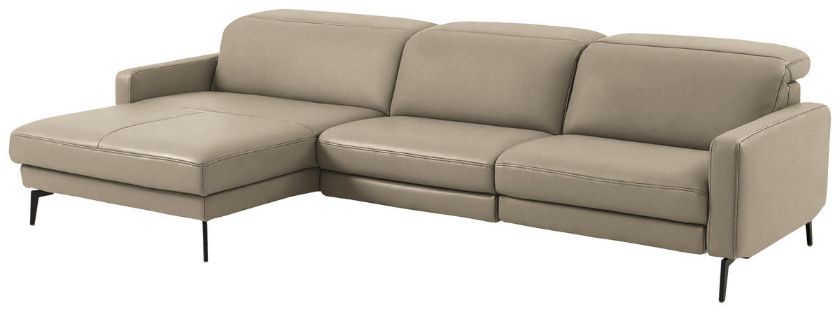 ECKSOFA 179/323 cm  in Echtleder Kaschmir Kopfteilverstellung  179/323 cm  - Kaschmir/Schwarz, Design, Leder/Metall (179/323cm) - Dieter Knoll