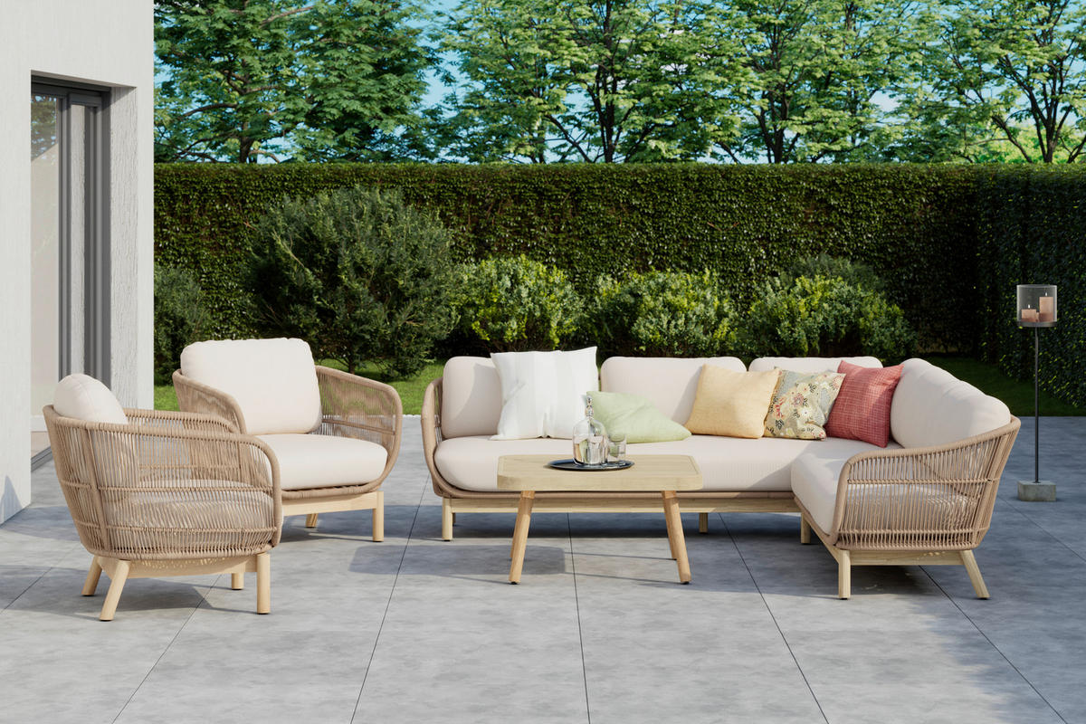 LOUNGEGRUPP 230/241 cm akacia massiv aluminium  - beige/akaciefärgad, Natur, metall/trä (230/241cm) - Ambia Garden
