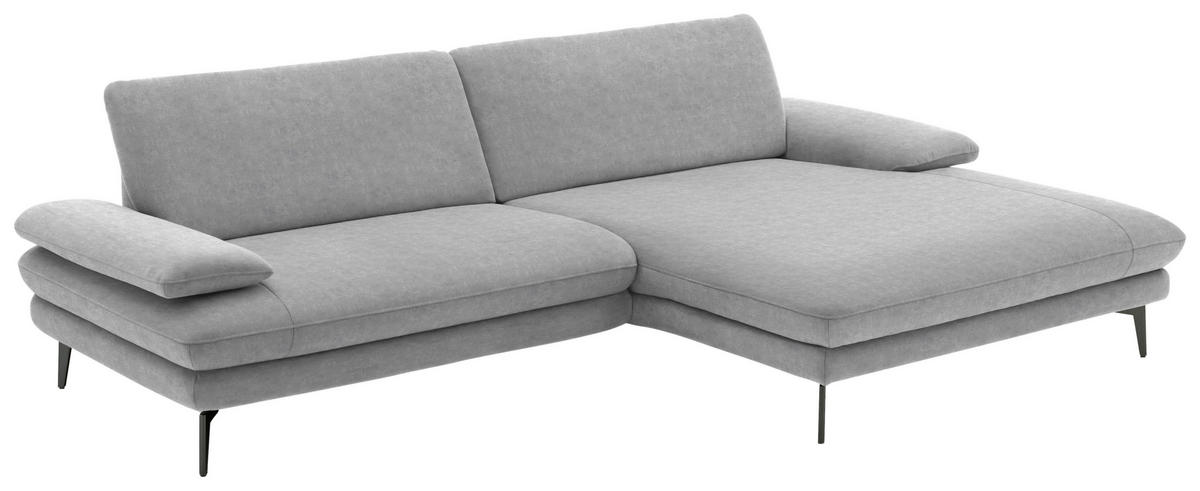 ECKSOFA in Velours Hellgrau  284/184 cm  - Hellgrau/Schwarz, Design, Textil/Metall (284/184cm) - Dieter Knoll
