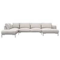 WOHNLANDSCHAFT Hellgrau Webstoff, Flachgewebe  - Hellgrau/Schwarz, Design, Textil/Metall (206/376/148cm) - Livetastic