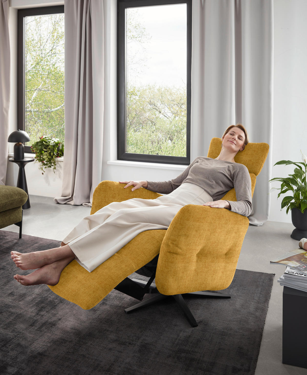 RELAXSESSEL in Textil Currygelb  - Currygelb/Schwarz, Design, Textil/Metall (78/113/90cm) - Dieter Knoll