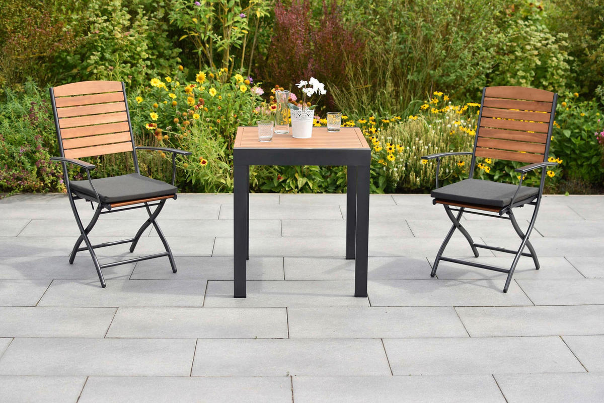 GARTENTISCHGRUPPE  - Graphitfarben/Naturfarben, KONVENTIONELL, Holz/Textil - Gardenson