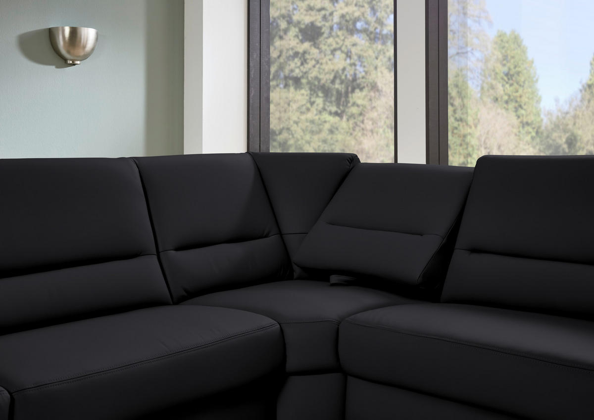 ECKSOFA  in Echtleder Schwarz  290/249 cm  - Schwarz, KONVENTIONELL, Leder/Metall (290/249cm) - Beldomo Premium
