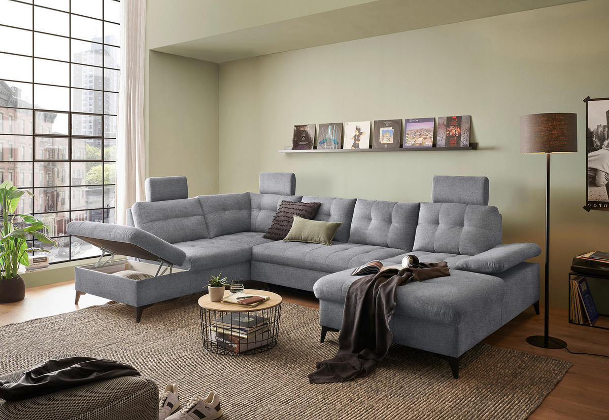 WOHNLANDSCHAFT in Webstoff Grau  - Schwarz/Grau, Konventionell, Kunststoff/Textil (218/324/170cm) - MID.YOU