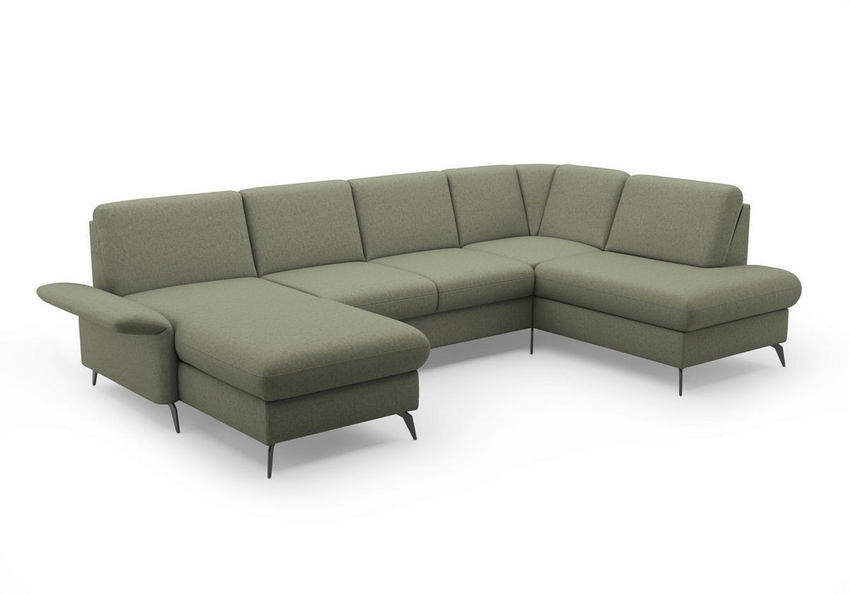 WOHNLANDSCHAFT in Flachgewebe Olivgrün  - Schwarz/Olivgrün, Konventionell, Textil/Metall (164/314/195cm) - Sit & More