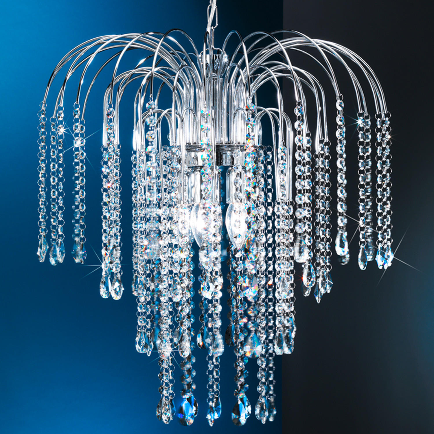 KRISTALL-HÄNGELEUCHTE 50/110 cm   - Chromfarben, KONVENTIONELL, Glas/Metall (50/110cm)