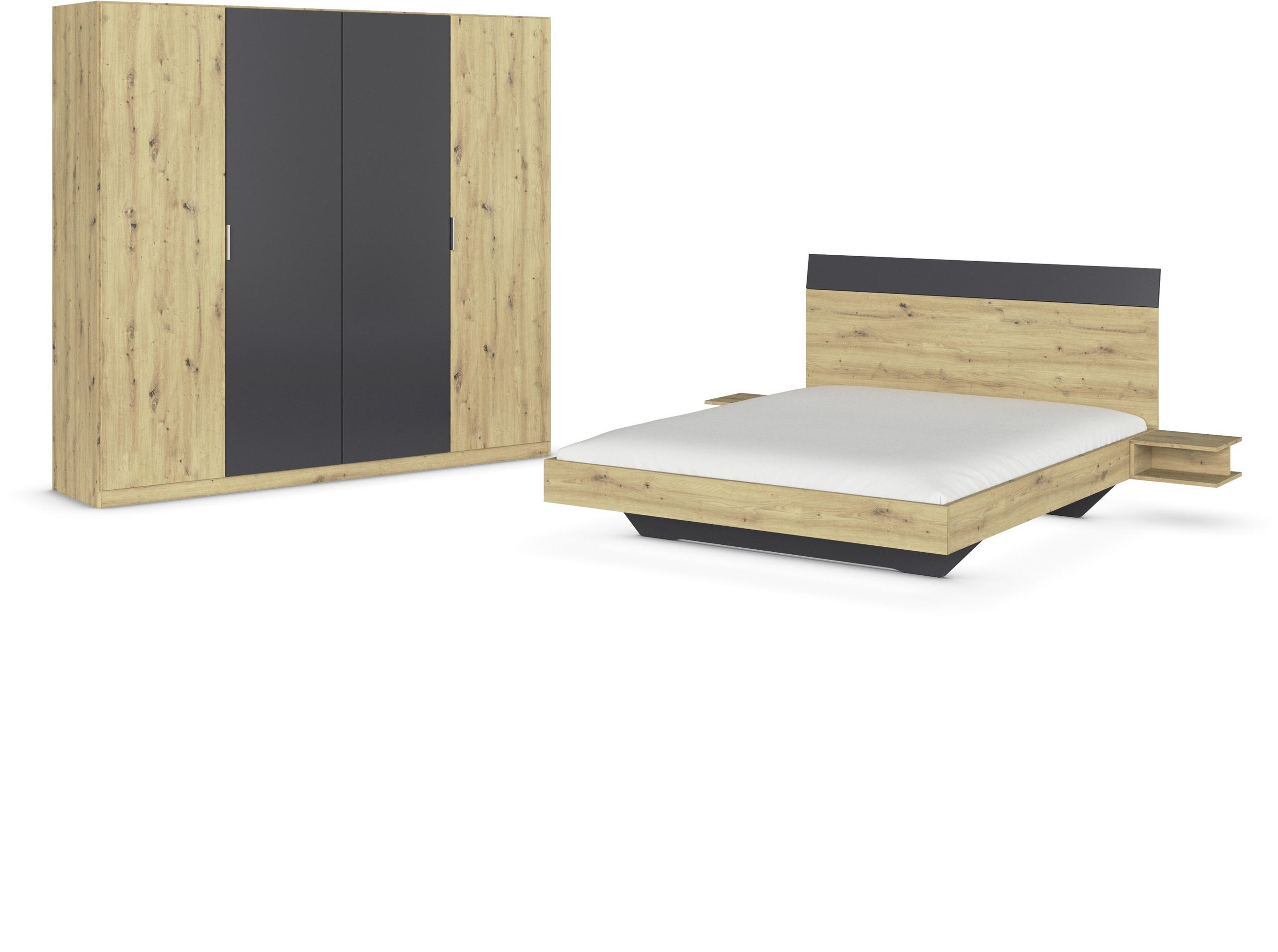 SCHLAFZIMMER Dunkelgrau, Eiche Artisan  - Dunkelgrau/Eiche Artisan, Design, Holzwerkstoff (160/200cm) - Rauch Möbel