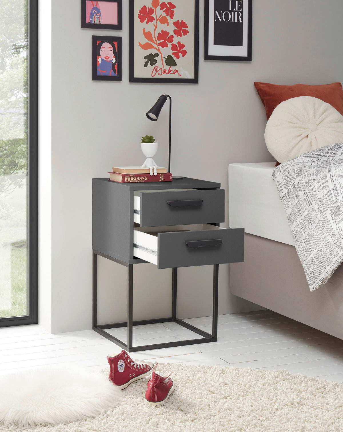 NOĆNI ORMARIĆ boje grafita, crna   - boje grafita/crna, Moderno, drvni materijal/metal (40/65/38,5cm) - Livetastic