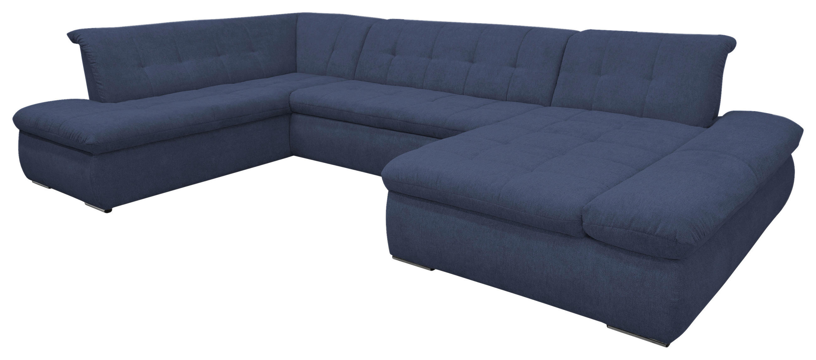WOHNLANDSCHAFT Dunkelblau Mikrofaser - Chromfarben/Dunkelblau, KONVENTIONELL, Textil/Metall (216/353/172cm) - MID.YOU