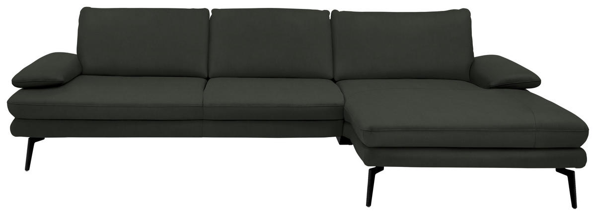 ECKSOFA in Echtleder Dunkelgrün  - Dunkelgrün/Schwarz, Design, Leder/Metall (310/180cm) - Dieter Knoll