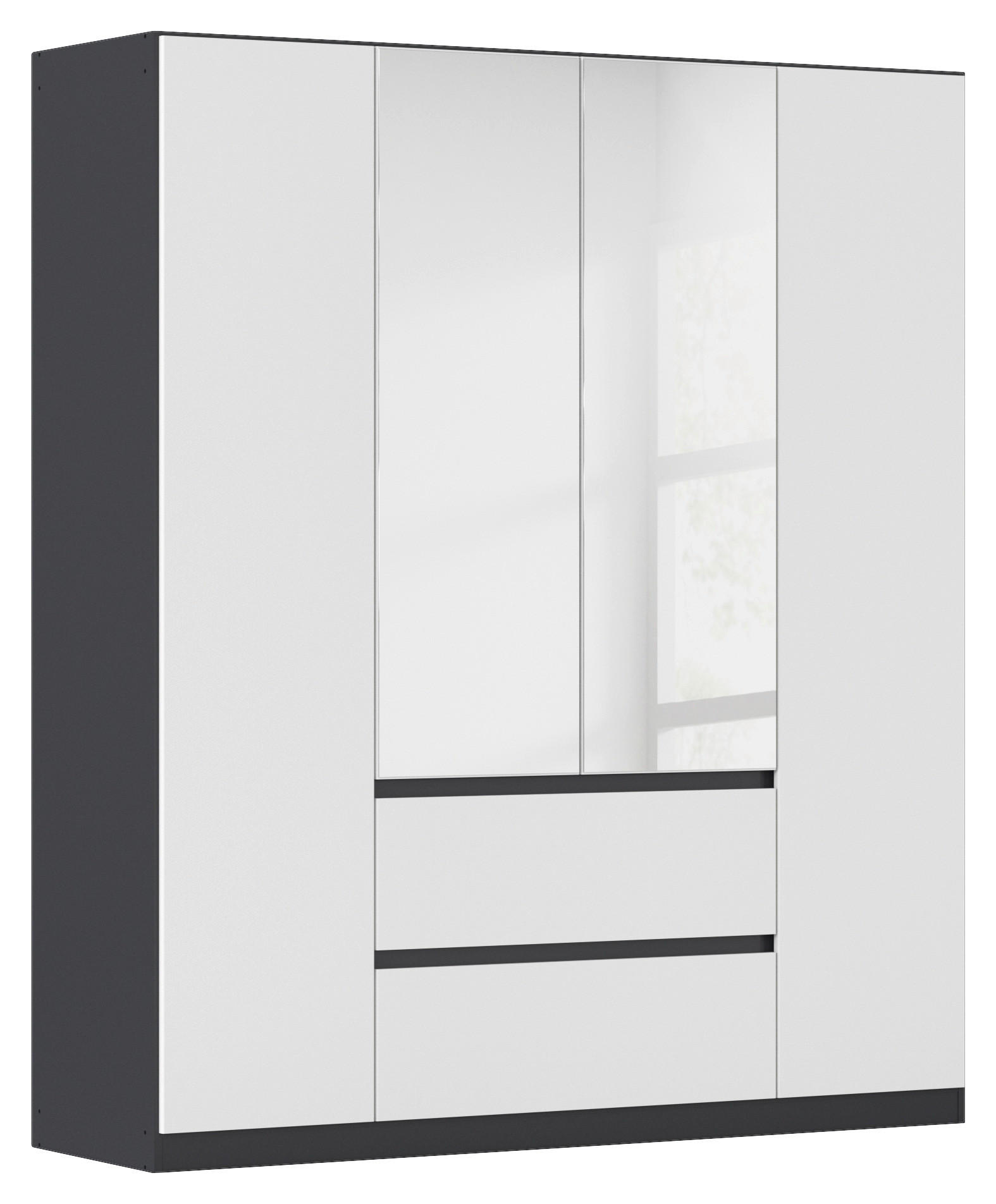 Drehtürenschrank Mit Spiegel 181 cm Mainz, Grau/Weiß