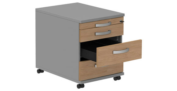 ROLLCONTAINER Grau, Eichefarben, Alufarben - Eichefarben/Alufarben, KONVENTIONELL, Holzwerkstoff/Metall (42,7/54,4/60cm) - Moderano