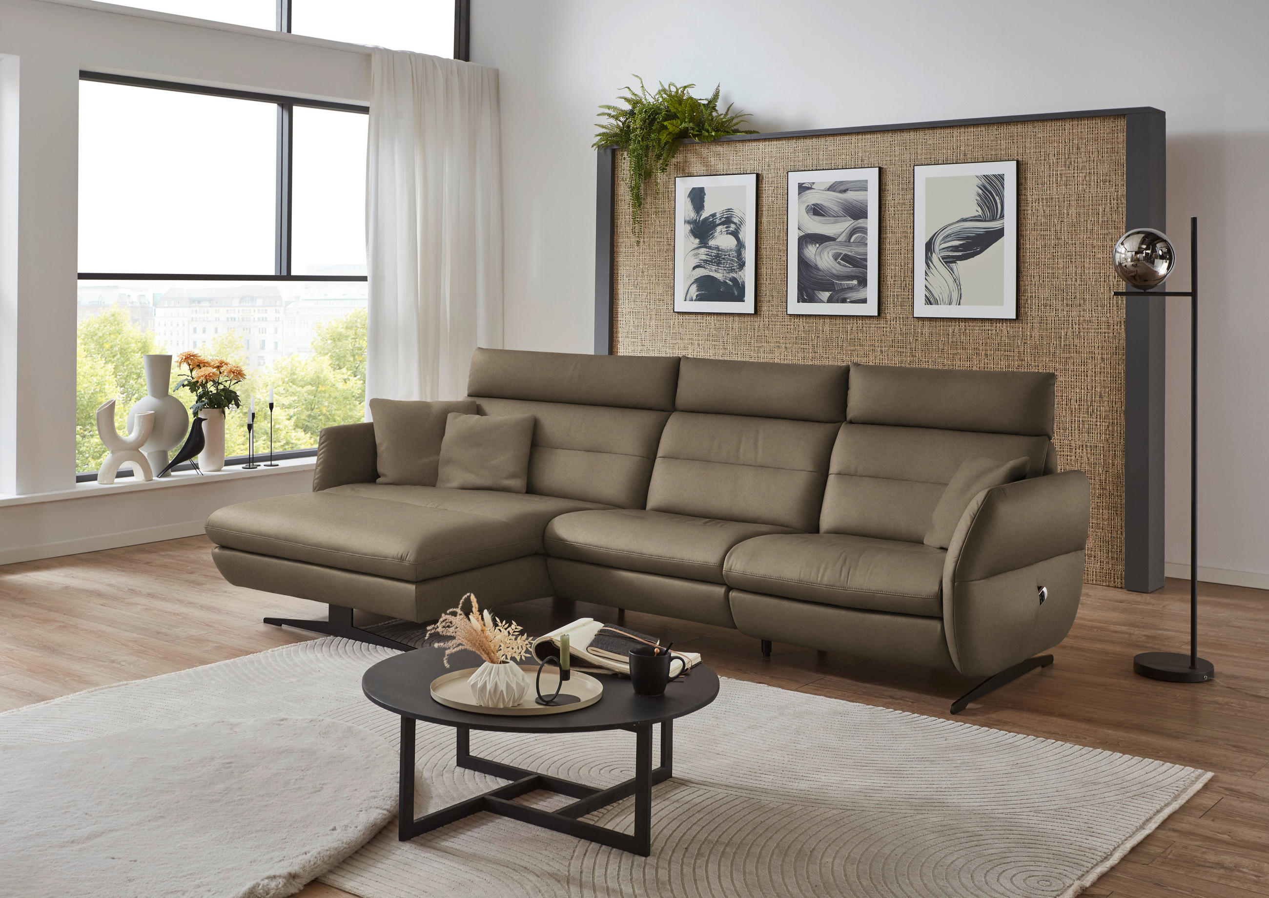 ECKSOFA in Echtleder Hellbraun  - Hellbraun/Schwarz, Design, Leder/Metall (169/298cm) - Dieter Knoll