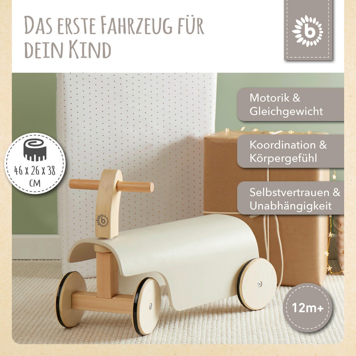 RUTSCHFAHRZEUG SCANDI  - Naturfarben/Weiß, KONVENTIONELL, Holz (46/26/38cm)