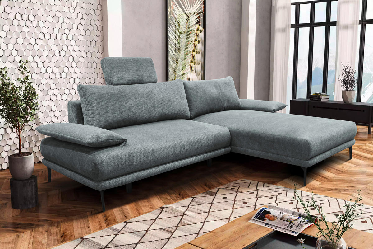 ECKSOFA Grau Webstoff  - Schwarz/Grau, Design, Textil/Metall (260/192cm) - MID.YOU