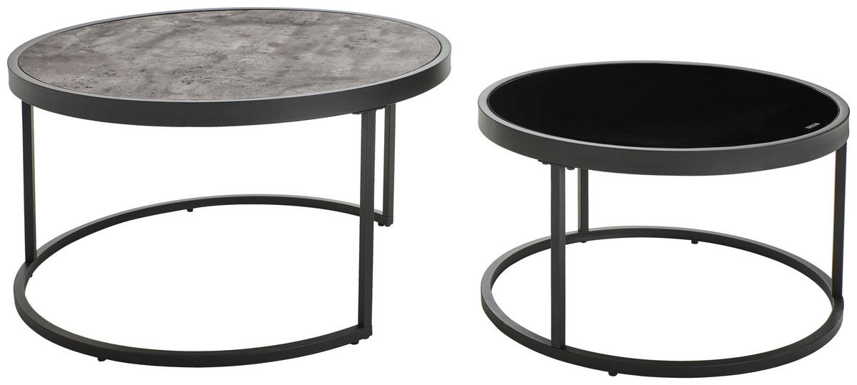 COUCHTISCHSET ESG 65-80/65-80/38-40 cm rund Grau, Schwarz  - Schwarz/Grau, Design, Glas/Holzwerkstoff (65-80/65-80/38-40cm) - MID.YOU
