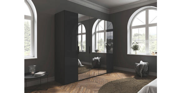 DREHTÜRENSCHRANK 251/223/61 cm,  in Graphitfarben, 5-türig  - Graphitfarben, Basics, Glas/Holzwerkstoff (251/223/61cm) - Novel