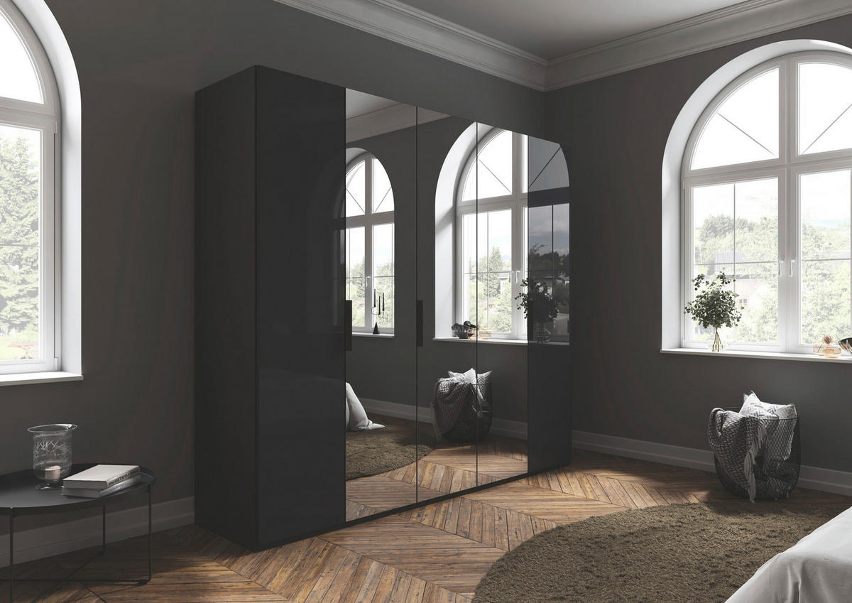 DREHTÜRENSCHRANK 251/223/61 cm,  in Graphitfarben, 5-türig  - Graphitfarben, Basics, Glas/Holzwerkstoff (251/223/61cm) - Novel