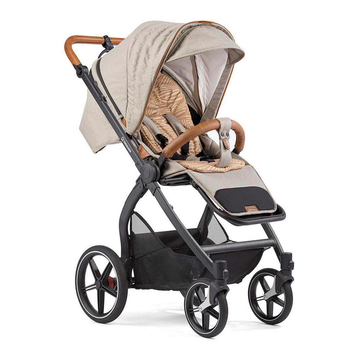 KOMBIKINDERWAGEN  FX4 Swing Set mit Handbremse  Almond meliert-Cognac-Zebra Cognac  - Cognac/Graubraun, Basics, Textil (100/55/130cm) - Gesslein