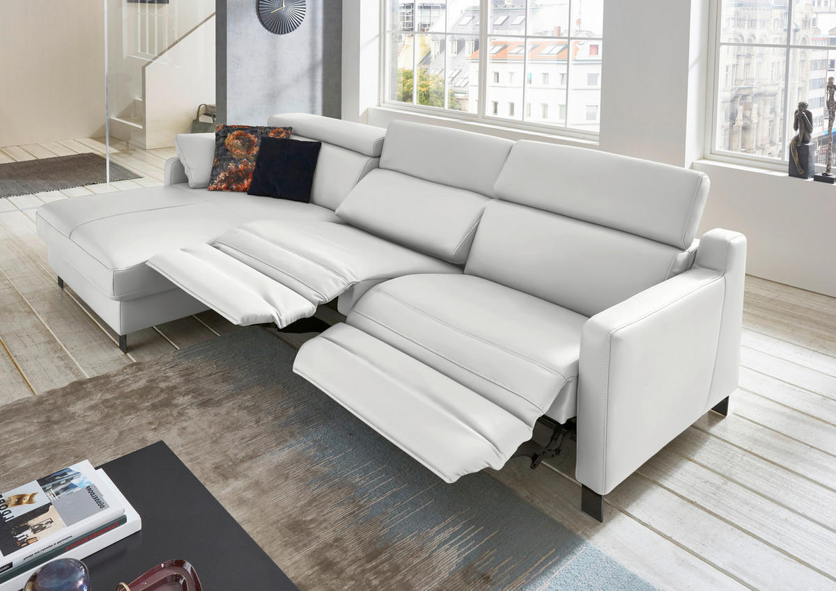 ECKSOFA in Echtleder Hellgrau  - Hellgrau/Schwarz, Design, Leder/Metall (176/291cm) - Valdera