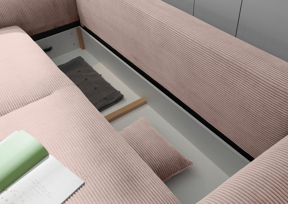 SCHLAFSOFA Cord Rosa  - Schwarz/Rosa, KONVENTIONELL, Kunststoff/Textil (250/95/125cm) - Hom`in